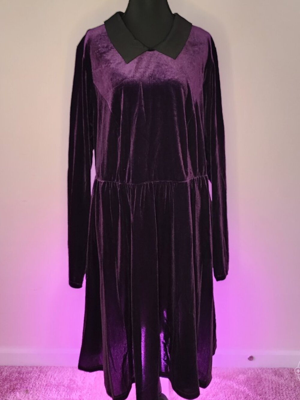 Purple Velvet Long-Sleeve Dress Plus Size